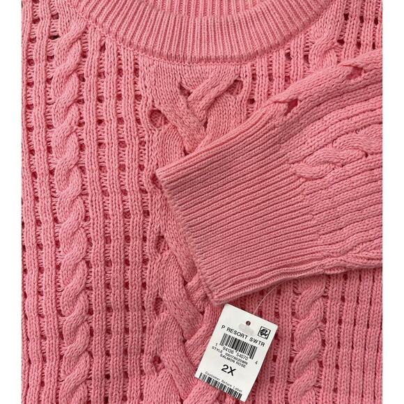 On 34th Womens Salmon Rose Crochet Cable Knit Pullover Sweater Plus Size 2X NWT - Picture 2 of 3
